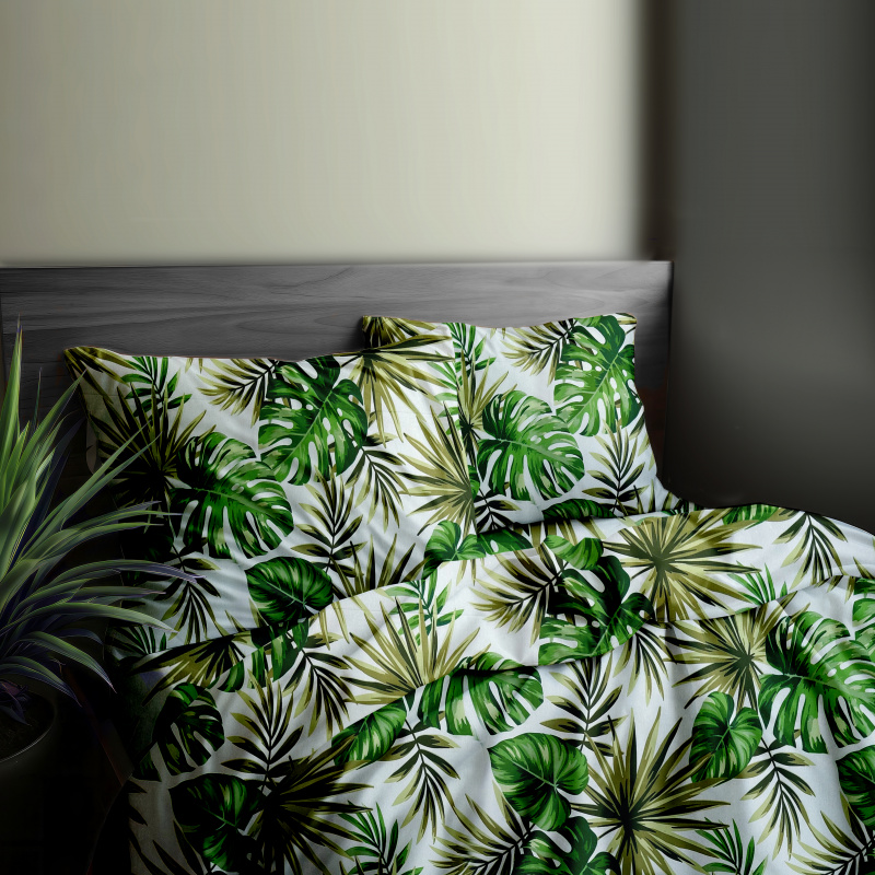 #Ervi bavlněné povlečení - Monstera zelená 140x200 cm