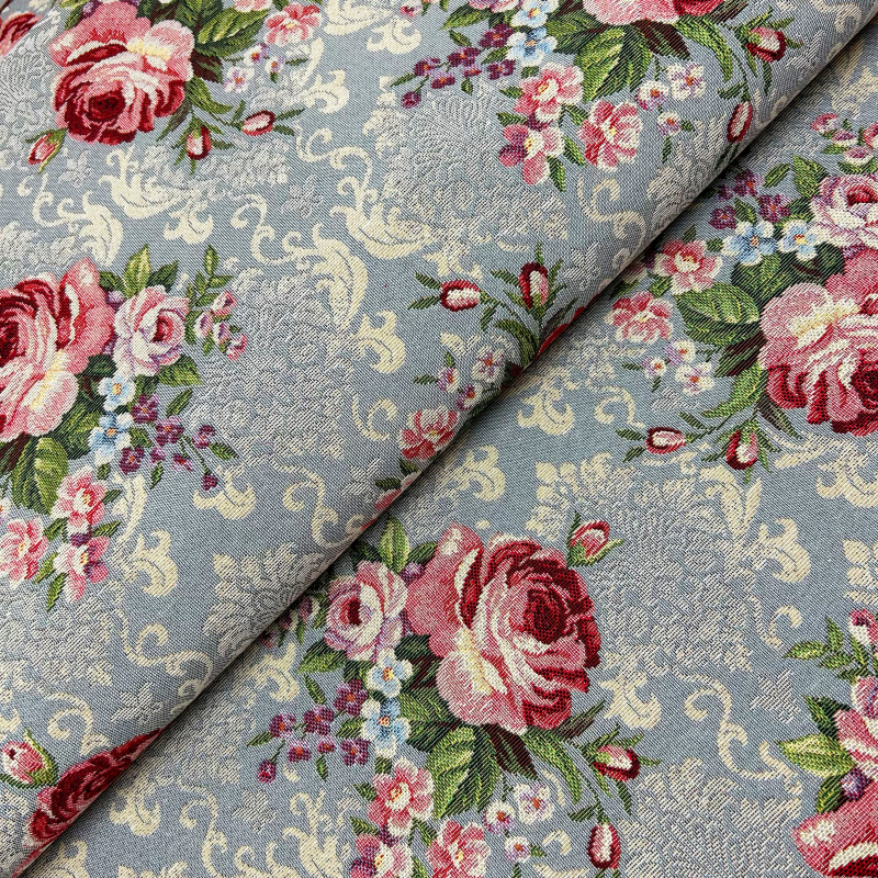 Ervi Gobelinový běhoun na stůl - Květinová symfonie na šedo-modrém