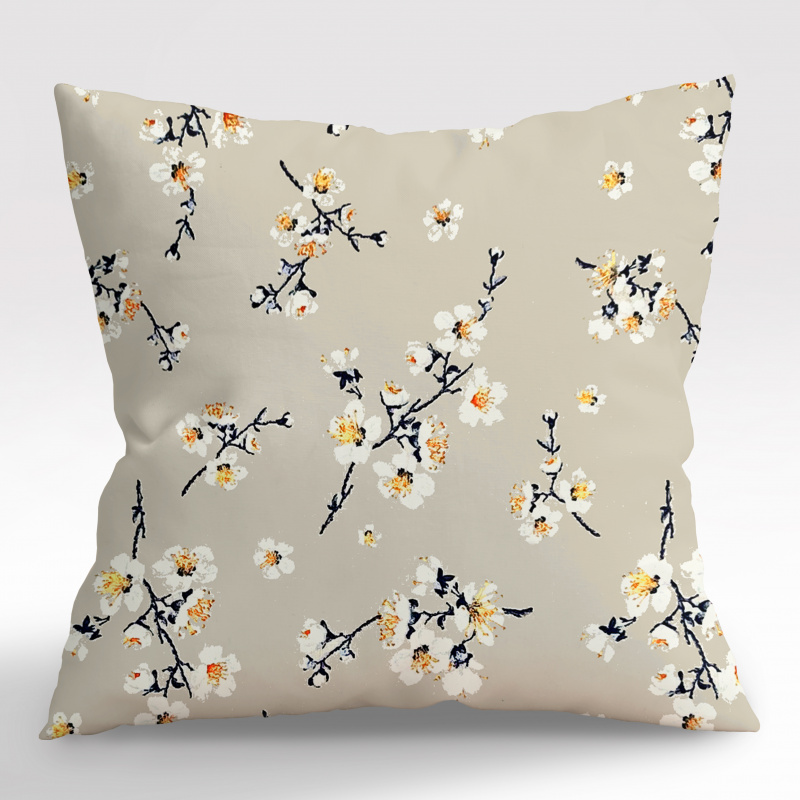 Ervi povlak na polštář Bavlněný - Třešňový květ na béžovém