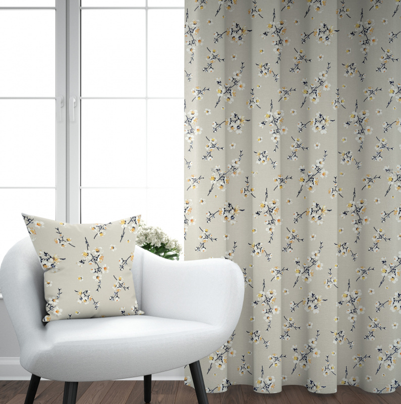 Ervi Bavlněný závěs - Třešňový květ na béžovém