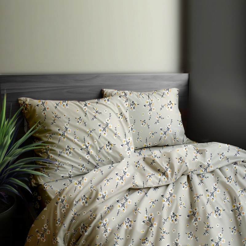 Ervi Bavlněné povlečení  - Třešňový květ na béžovém