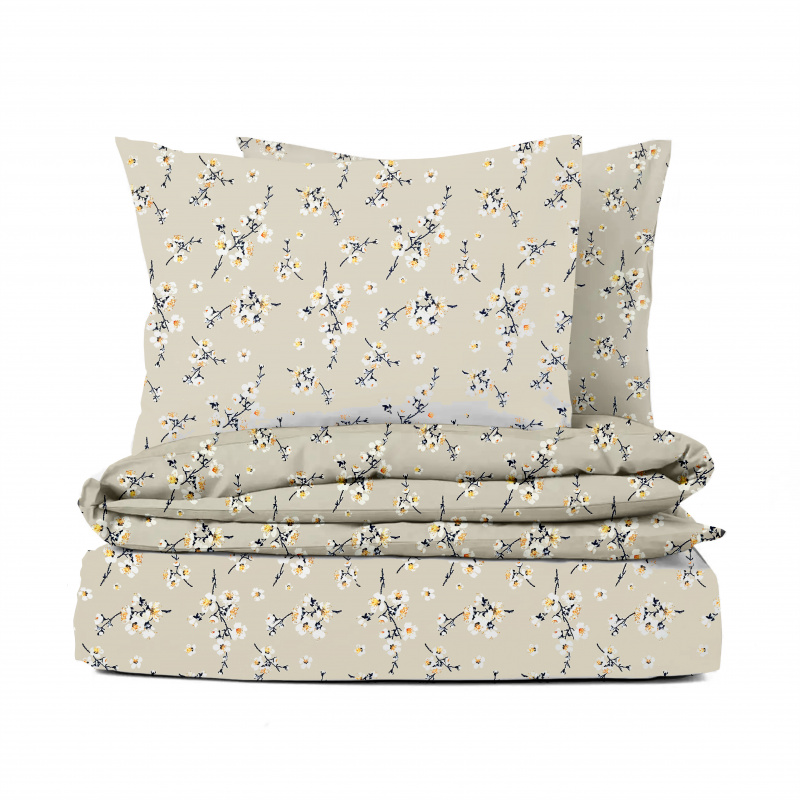 Ervi Bavlněné povlečení  - Třešňový květ na béžovém