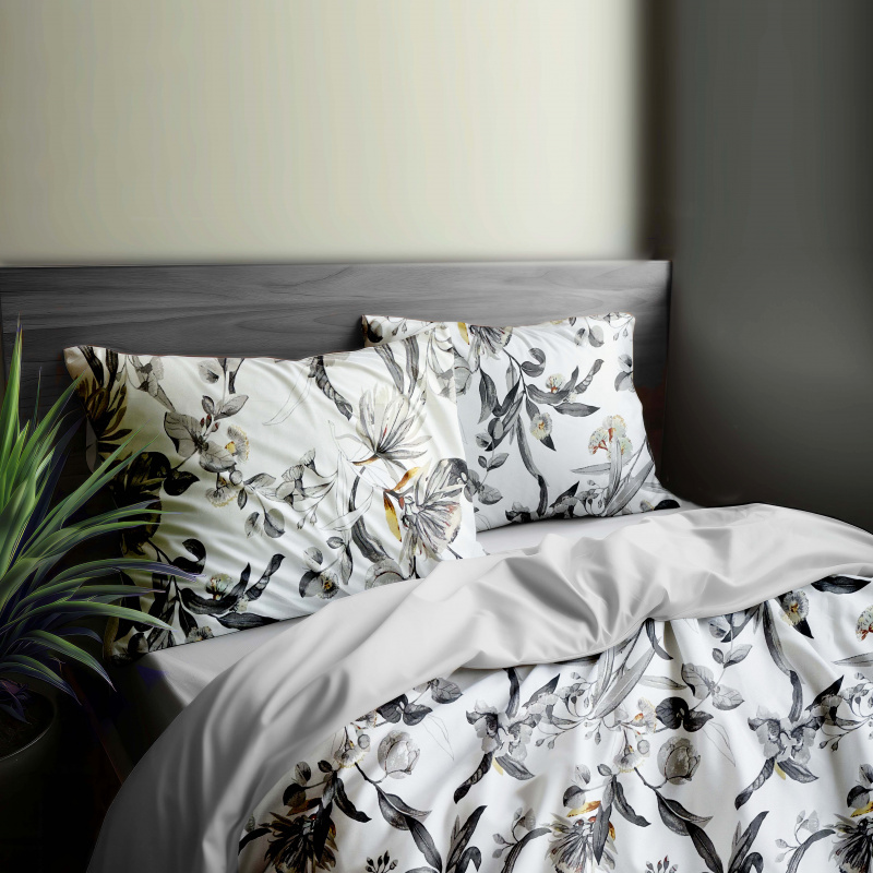 #Ervi bavlněné povlečení oboustranné - kvetoucí eukalyptus šedý/světle šedý 200x220cm
