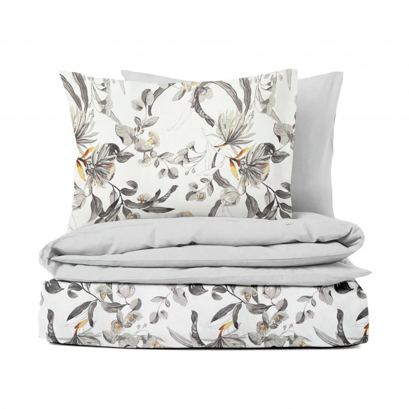 #Ervi bavlněné povlečení oboustranné - kvetoucí eukalyptus šedý/světle šedý 200x220cm