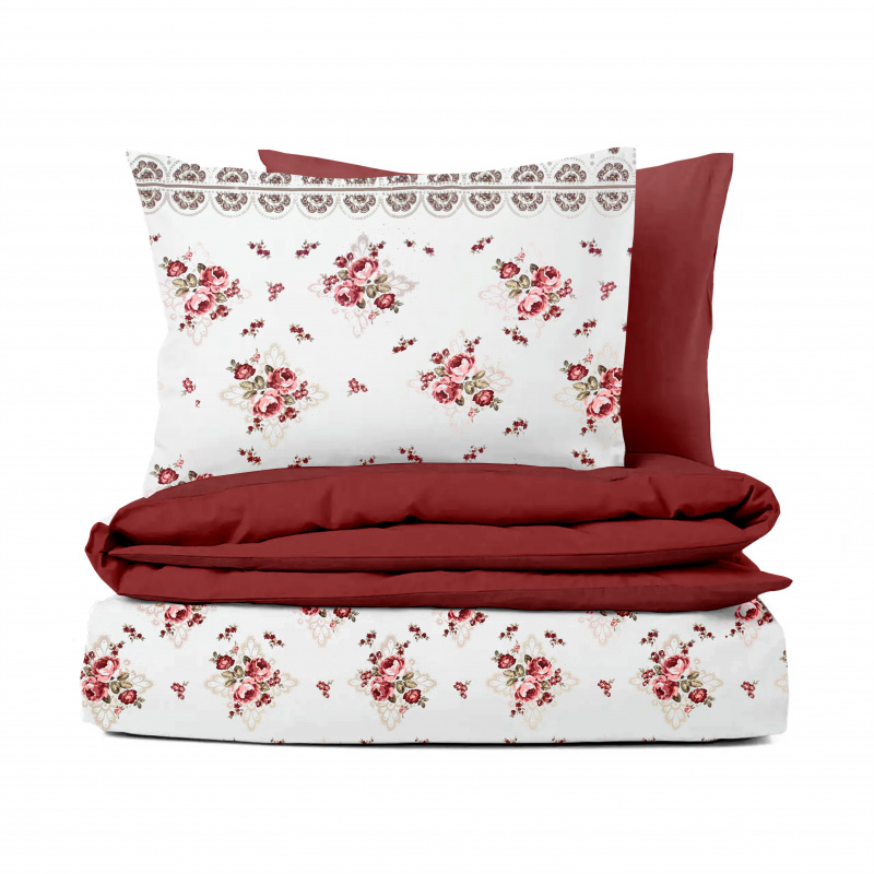 Ervi Bavlněné povlečení oboustranné - Růže a krajka/bordo