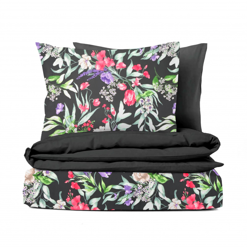 Ervi Bavlněné povlečení oboustranné - Květinová elegance 2/černé