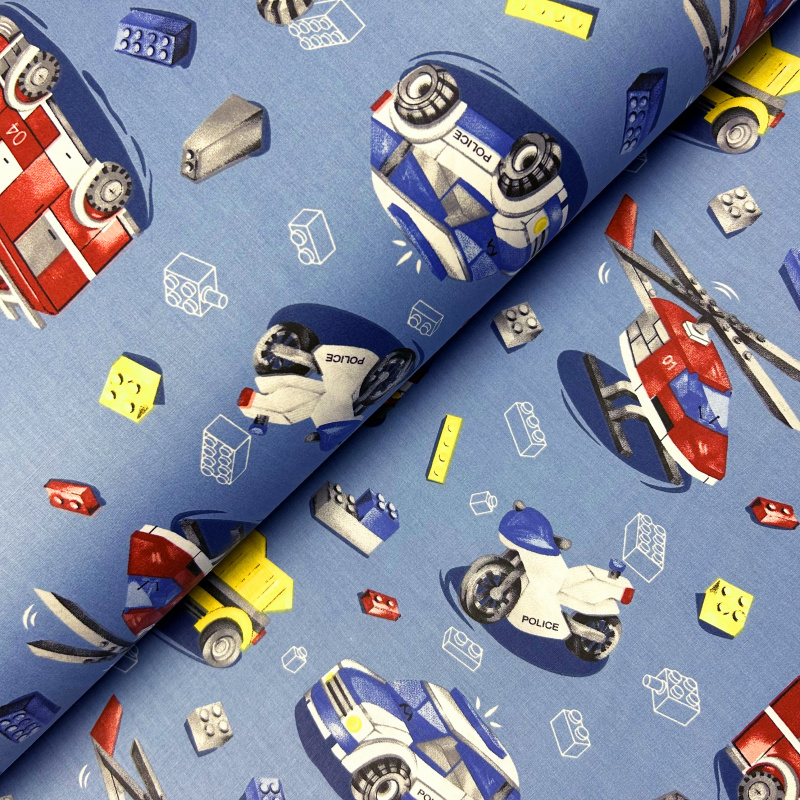 Ervi Bavlněná látka/plátno š.240cm - autíčká a vrtulníky na modrém - 25580-1, metráž
