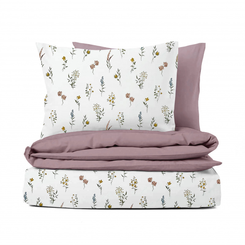 #Ervi Bavlněné povlečení oboustranné - Rozkvetlá louka/levandulové 140x200 cm
