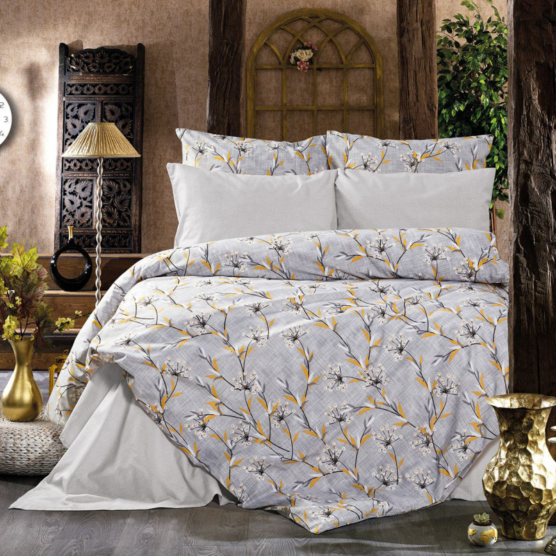 Ervi bavlněné povlečení oboustranné - luční květiny/světle šedé