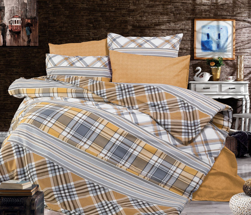 Ervi Bavlněné povlečení - hnědo-šedé káro