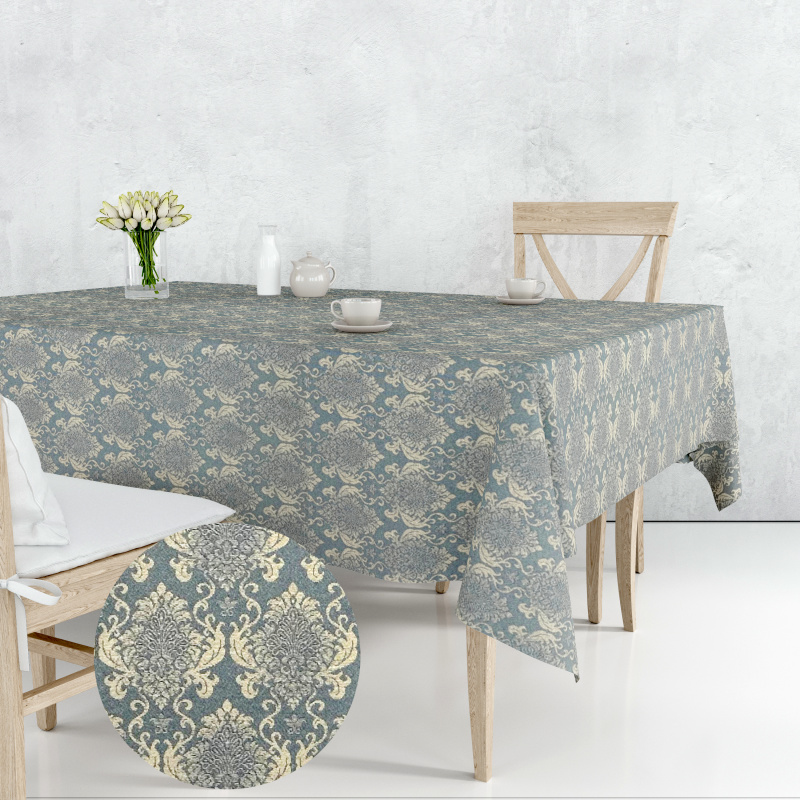 Ervi Gobelínový ubrus na stůl čtvercový - Barokní Sny na šedo-modrém
