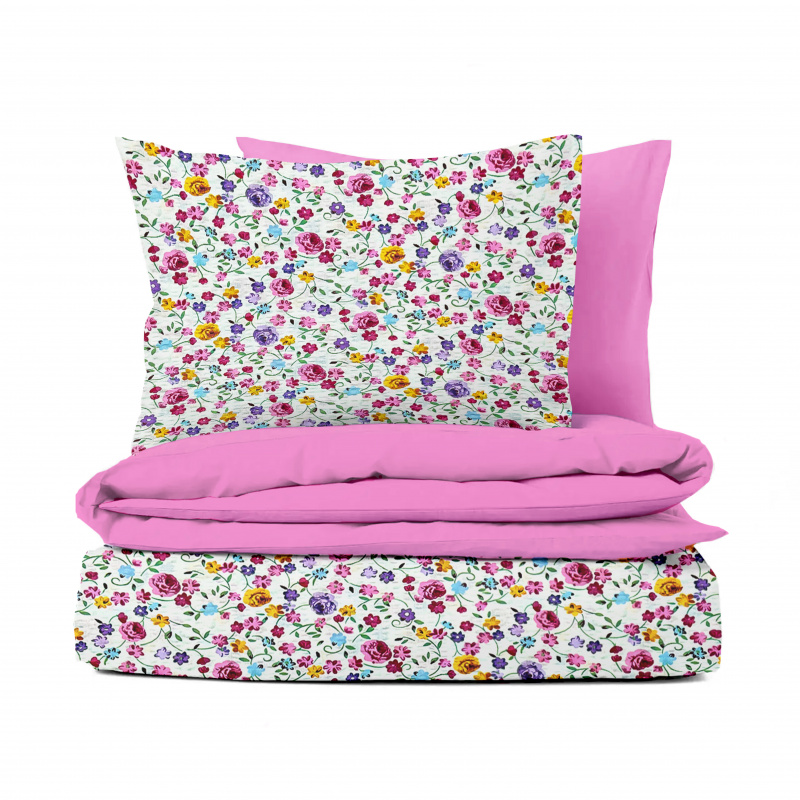Ervi bavlněné KREPOVÉ povlečení DUO - Květinový ráj/růžové