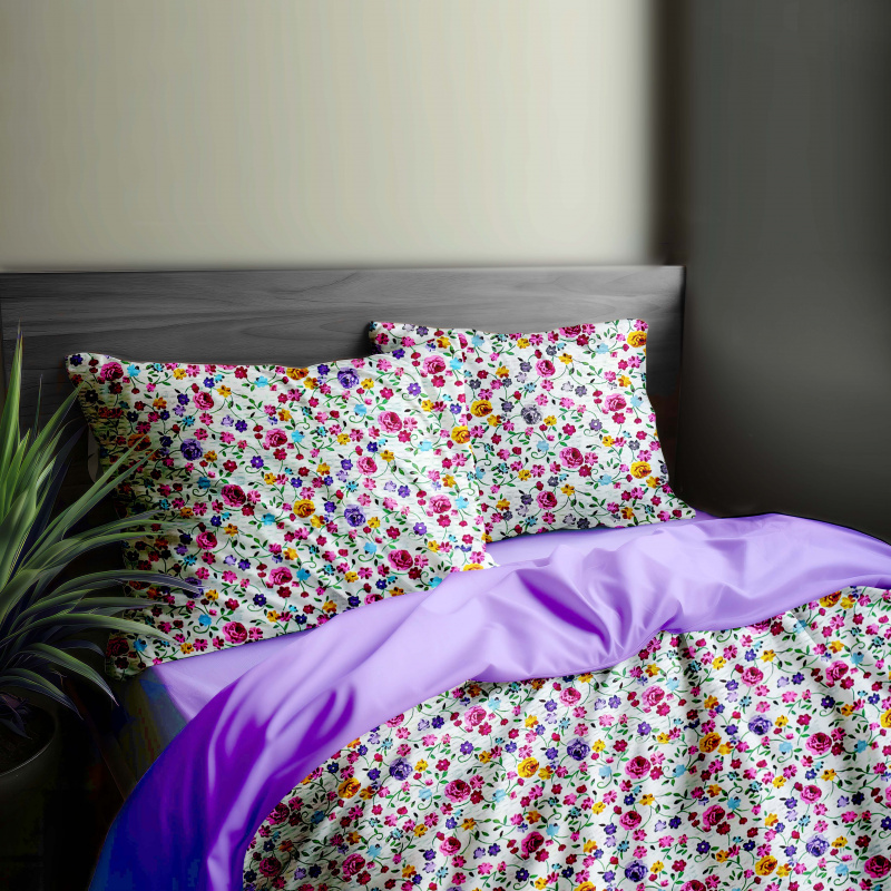 Ervi bavlněné KREPOVÉ povlečení DUO - Květinový ráj/světlé fialové