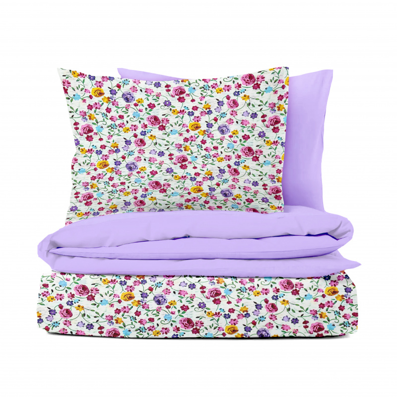 Ervi bavlněné KREPOVÉ povlečení DUO - Květinový ráj/světlé fialové