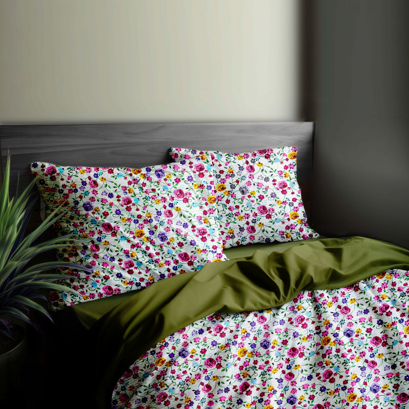 Ervi bavlněné KREPOVÉ povlečení DUO - Květinový ráj/olivové