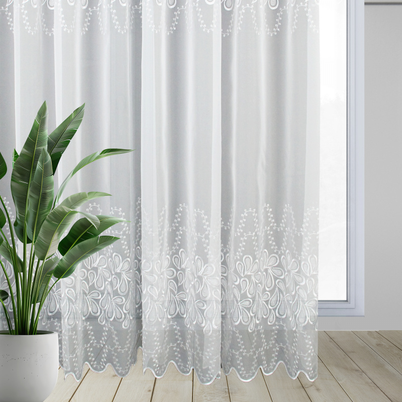 Ervi voálová záclona bílá s výšivkou - 2239, metráž