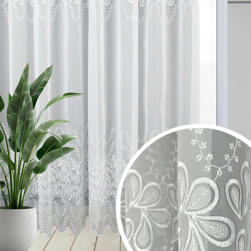 Ervi voálová záclona bílá s výšivkou - 2239, metráž