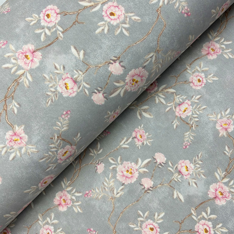 #Ervi Bavlněné povlečení oboustranné - romantické růže na šedém/pudrové 140x200 cm