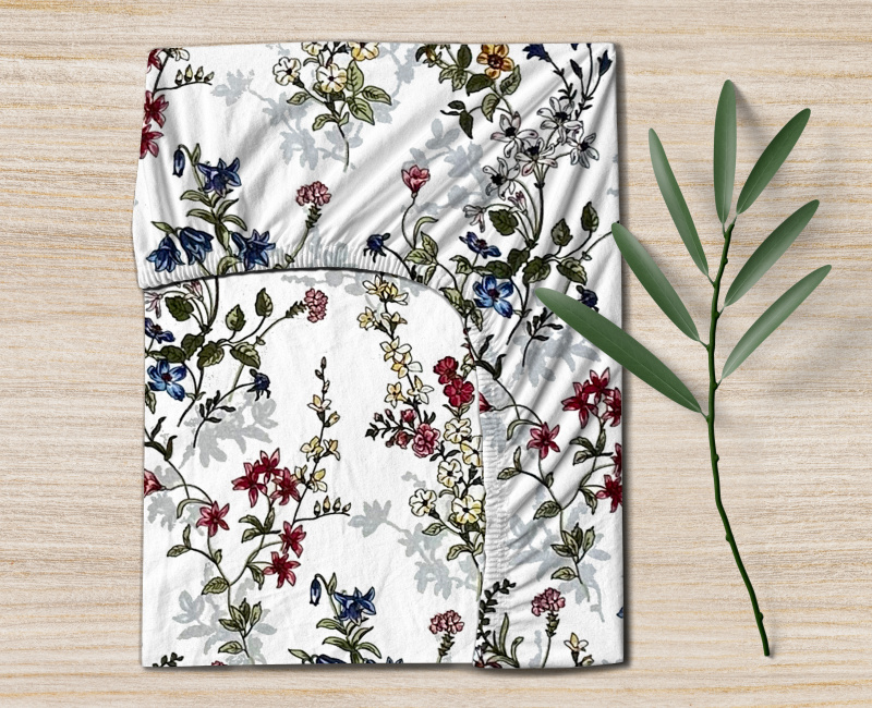 Ervi Bavlněné napínací prostěradlo - malované luční květiny na bílém 2