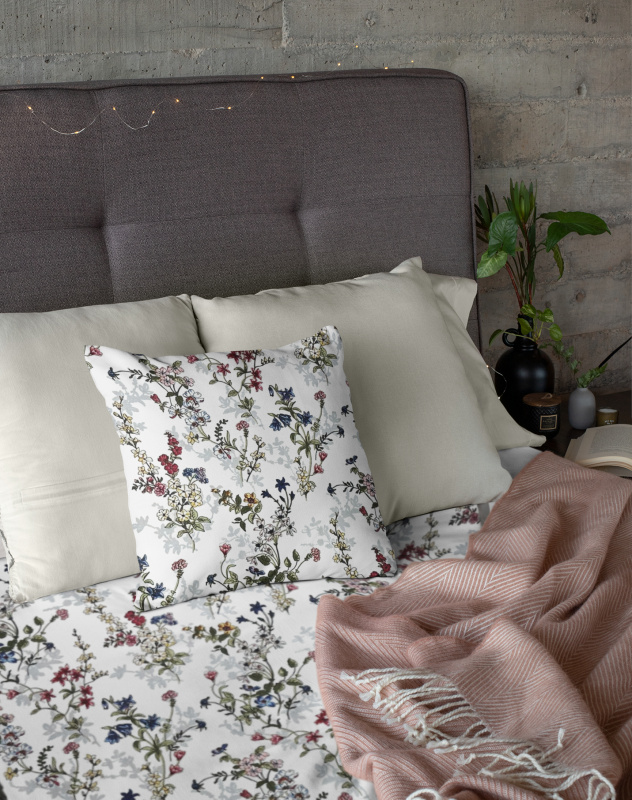 Ervi Bavlněné napínací prostěradlo - malované luční květiny na bílém 2