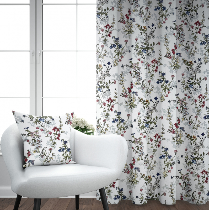 Ervi Bavlněný závěs - malované luční květiny na bílém 2