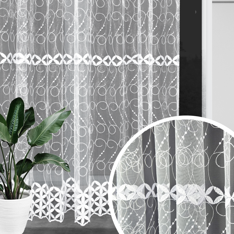 Ervi ﻿vyšívaná záclona bílá AL-81, metráž