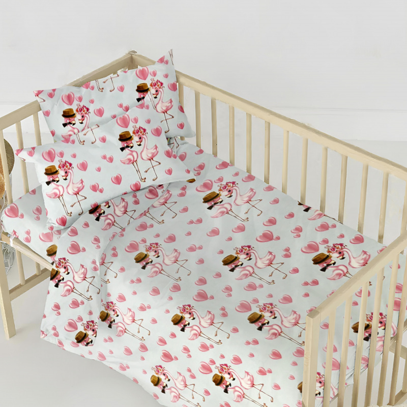 Ervi bavlněné povlečení do postýlky - zamilovaní plameňáci