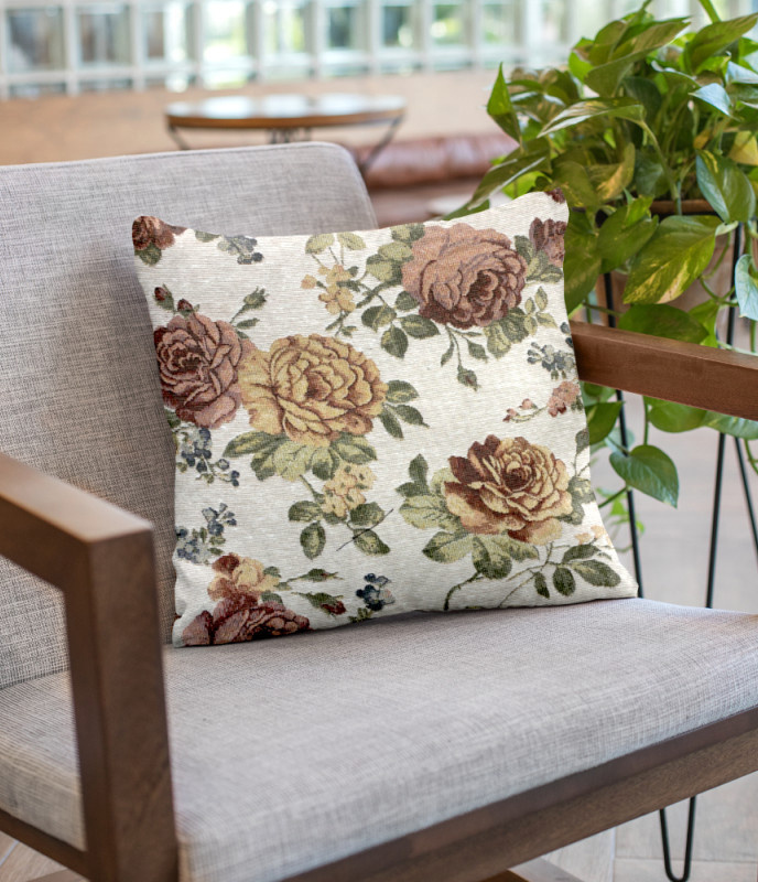 Ervi povlak na polštář gobelínový velké růže gold cream