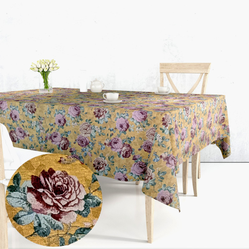 Ervi Gobelínový ubrus na stůl čtvercový - Gold hořčice