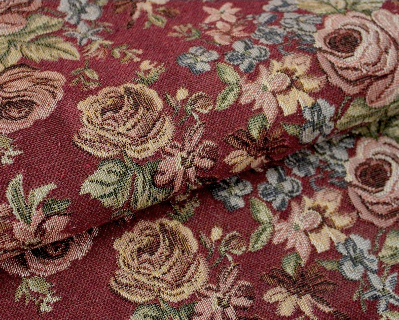 Ervi gobelínový ubrus na stůl kulatý - růže gold plus bordo