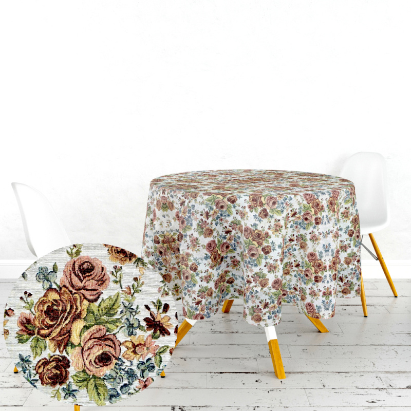 Ervi gobelínový ubrus na stůl kulatý růže gold plus cream