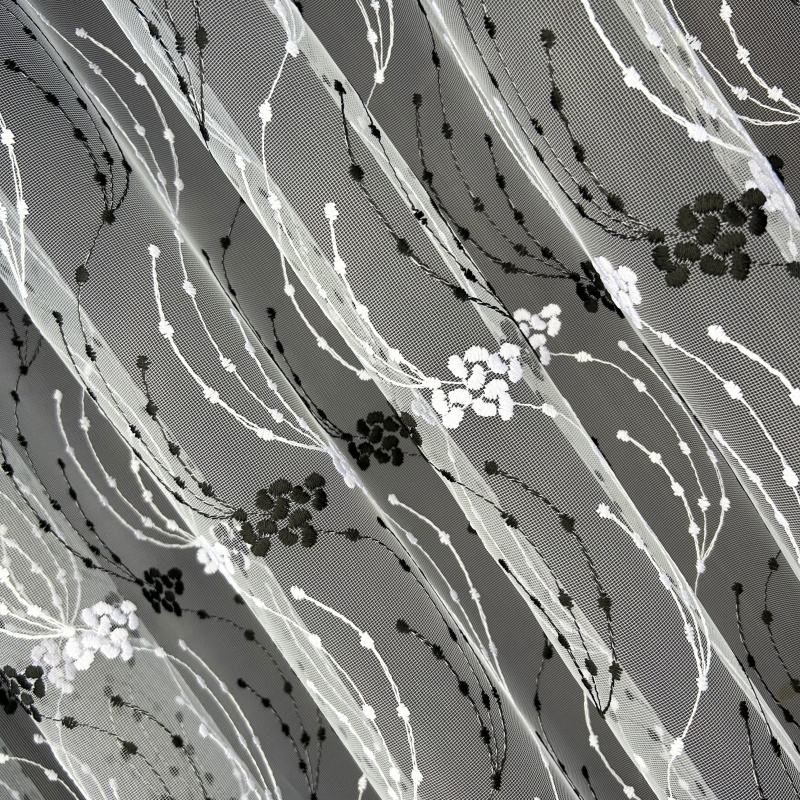 Ervi žakárová Luxusní záclona s výšivkou 7942 - bílá-černá, metráž