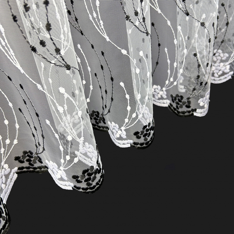 Ervi žakárová Luxusní záclona s výšivkou 7942 - bílá-černá, metráž