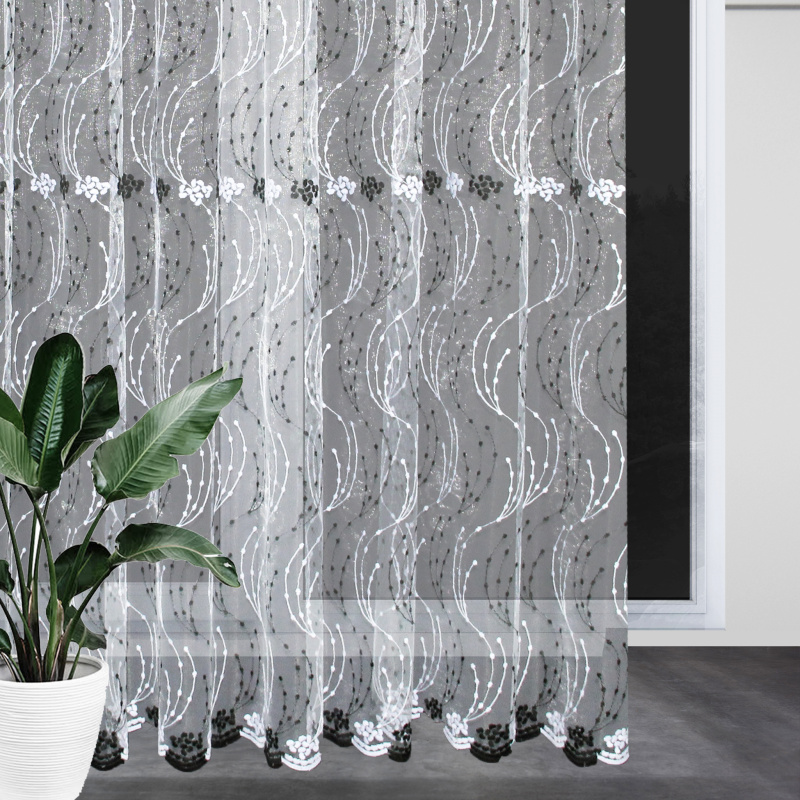 Ervi žakárová Luxusní záclona s výšivkou 7942 - bílo-černá, metráž