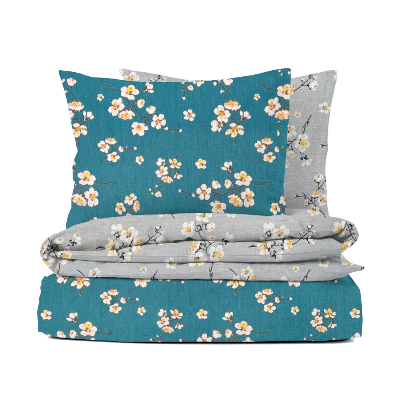 Ervi bavlněné povlečení oboustranné - Třešňový květ na tyrkysovým