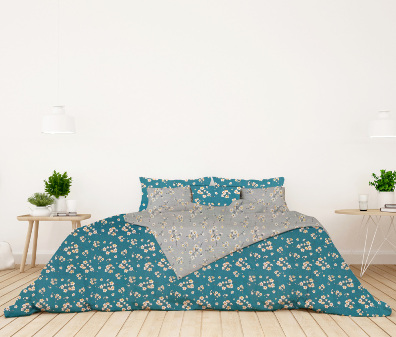 Ervi bavlněné povlečení oboustranné - Třešňový květ na tyrkysovým