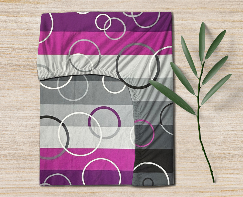 #Ervi bavlněné napínací prostěradlo - Kruhy na fialovém  90x200 cm