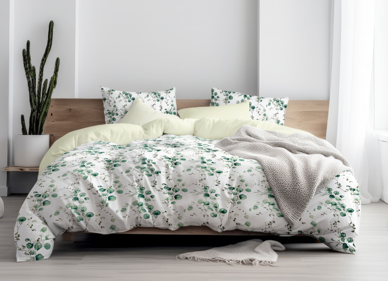 Ervi Bavlněné povlečení oboustranné - Eukalyptový dotek/bežové