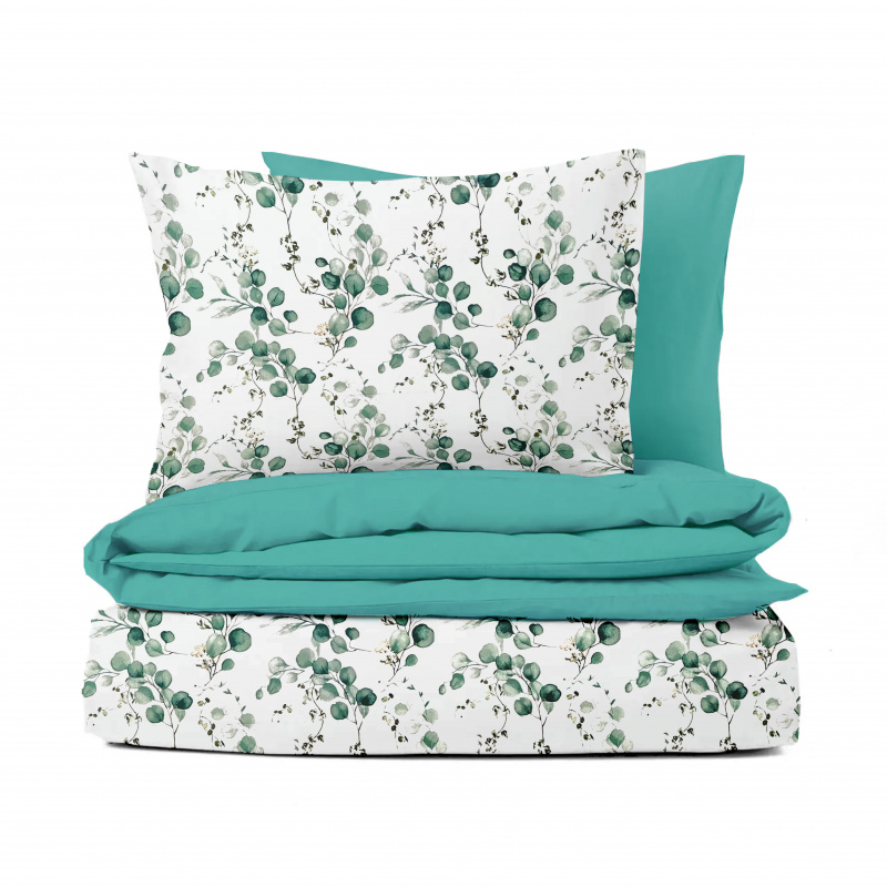 Ervi Bavlněné povlečení oboustranné - Eukalyptový dotek/akvamarín