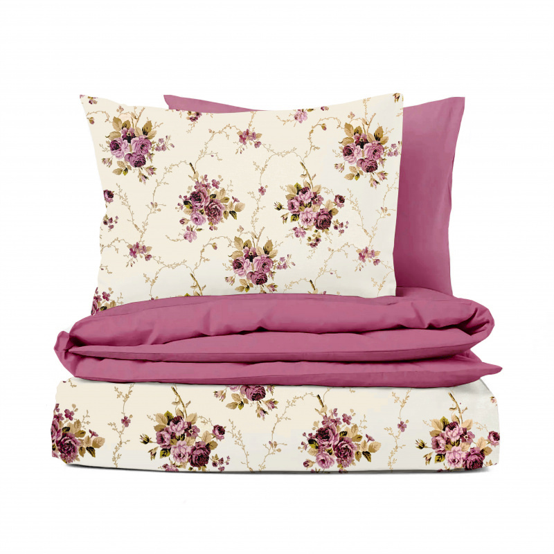 Ervi Bavlněné povlečení oboustranné - Růžové růže/růžové