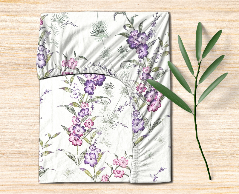 Ervi Bavlněné napínací prostěradlo - Pohádková louka fialová