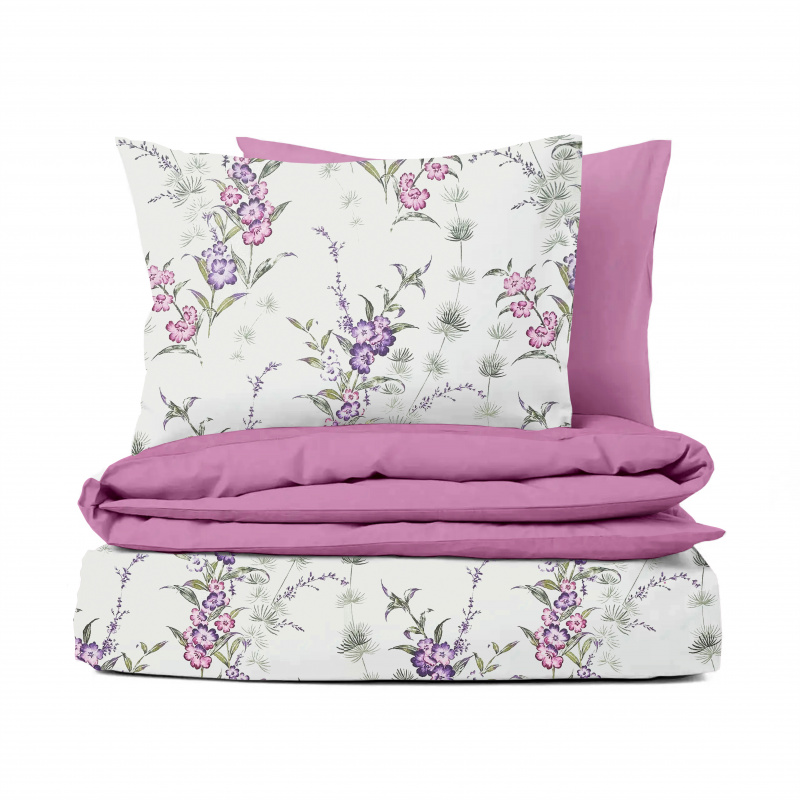 Ervi Bavlněné povlečení oboustranné - Pohádková louka fialová/růžové