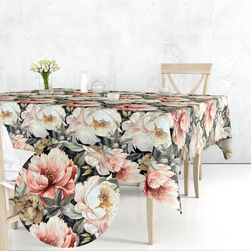 Ervi Teflonový ubrus na stůl čtvercový Royal Lux - Pivoňkové kouzlo