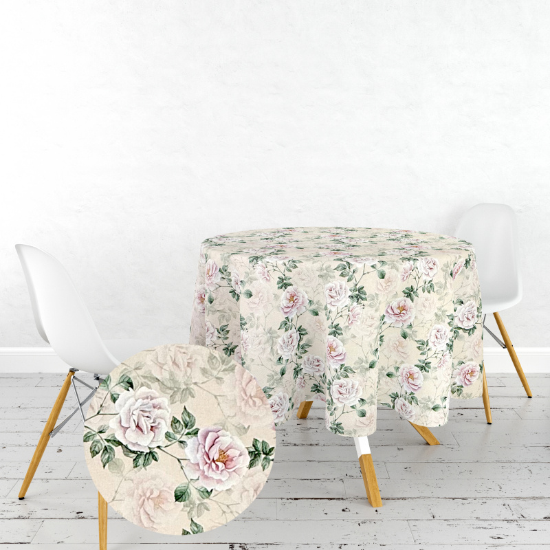 Ervi Teflonový ubrus na stůl kulatý Royal Lux - Růžový sen