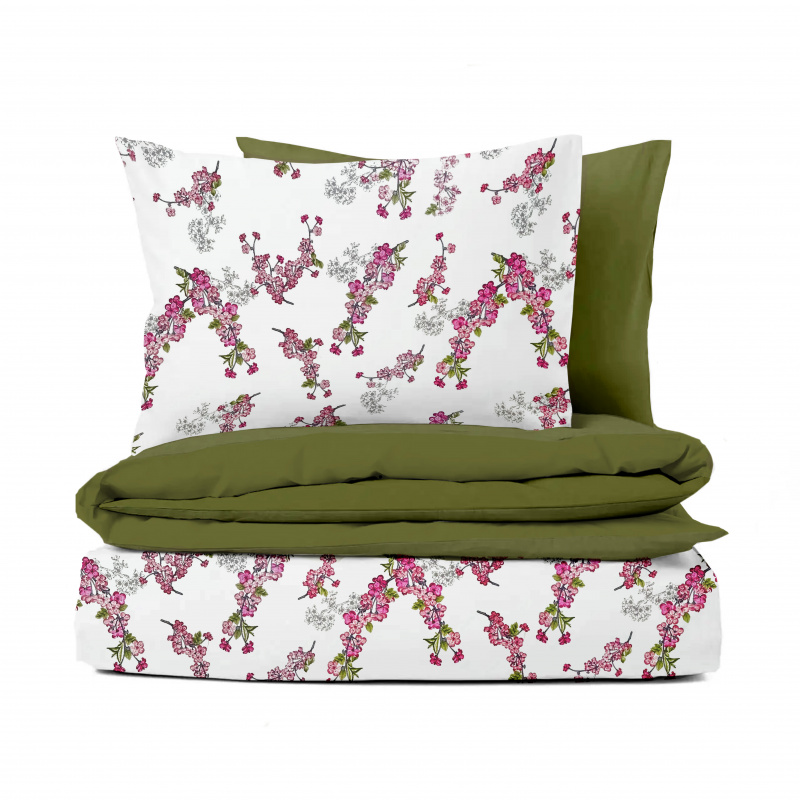 Ervi Bavlněné povlečení oboustranné - Okouzlující kvítky/olivové