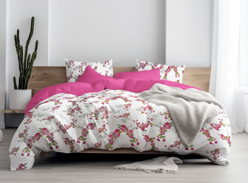 Ervi Bavlněné povlečení oboustranné - Okouzlující kvítky/fuchsia