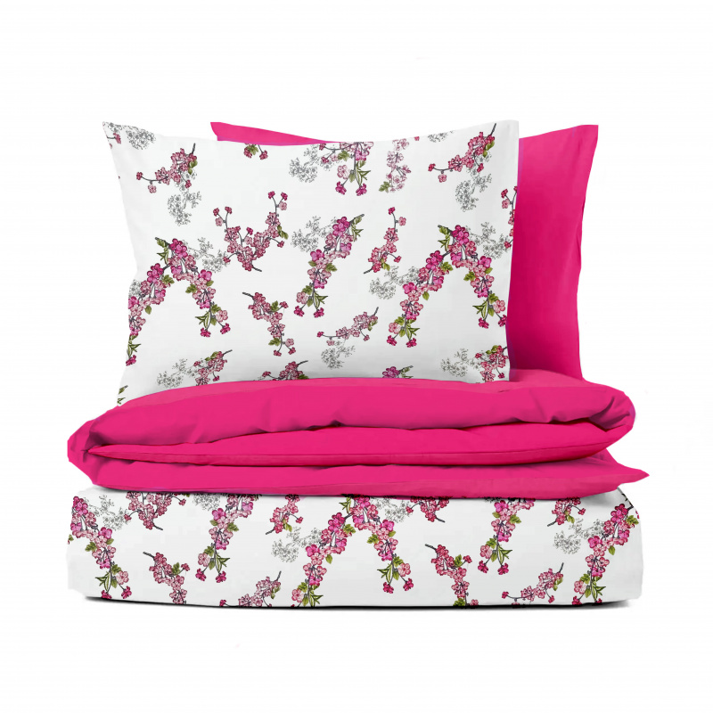 Ervi Bavlněné povlečení oboustranné - Okouzlující kvítky/fuchsia