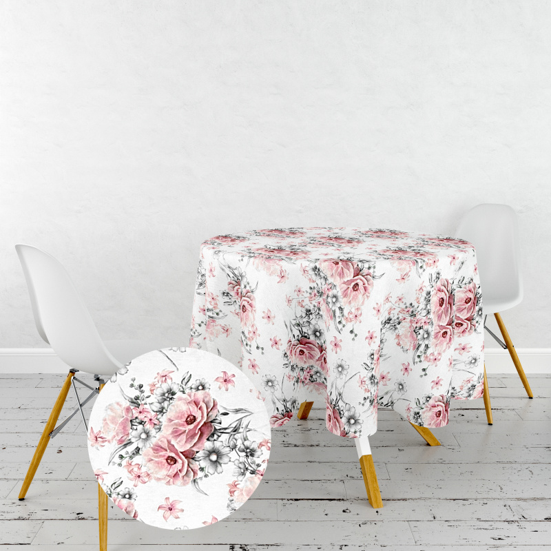 Ervi Teflonový ubrus na stůl kulatý Royal Lux - Růžová nostalgie