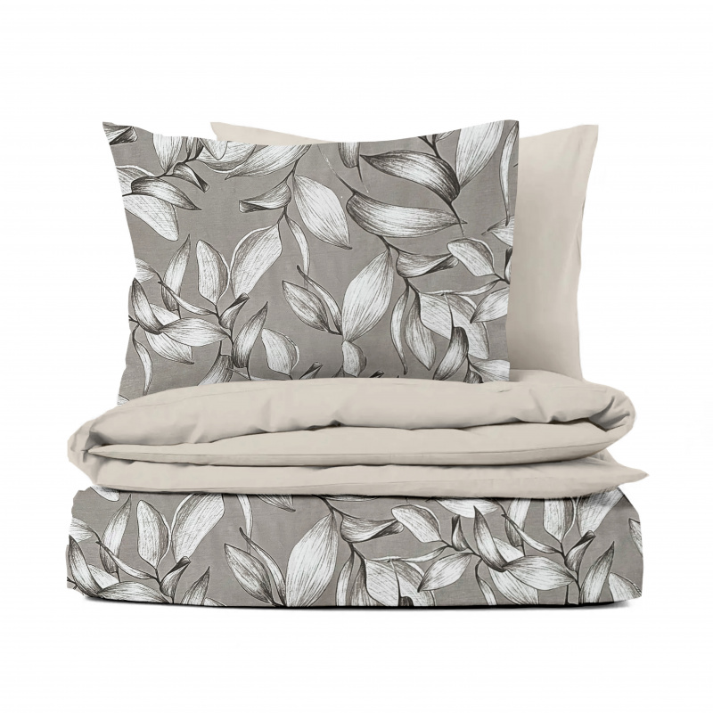 Ervi Bavlněné povlečení oboustranné - Elegantní větvičky/béžové