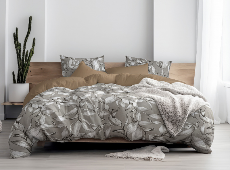 Ervi Bavlněné povlečení oboustranné - Elegantní větvičky/hnědé